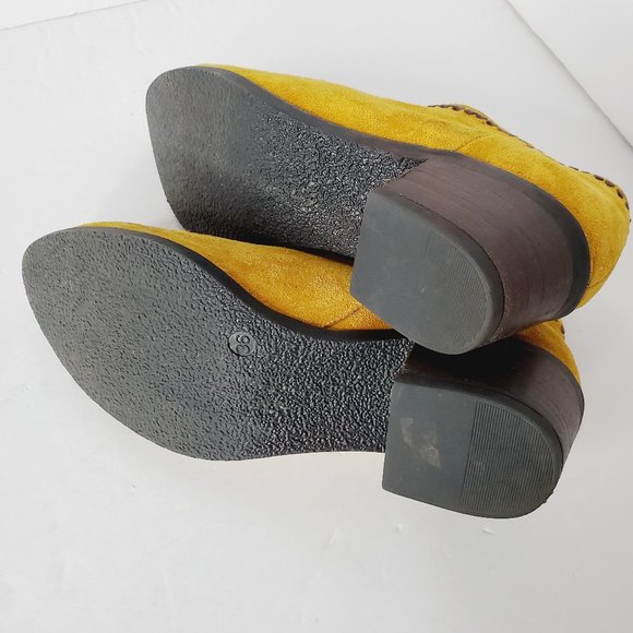 BUENO Genuine Leather Suede Mustard Yellow Boho Booties - Picture 8 of 11